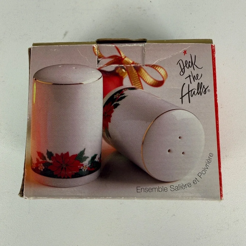 Vintage‎ Tienshan Deck the Halls Salt & Pepper Shakers 1994 Boxed Set